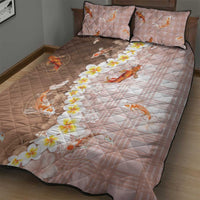 Hawaii And Japan Quilt Bed Set Plumeria Lei With Koi Fish Beige - Polynesian Pride