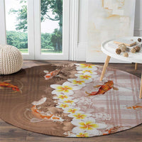 Hawaii And Japan Round Carpet Plumeria Lei With Koi Fish Beige - Polynesian Pride