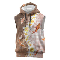 Hawaii And Japan Sleeveless Hoodie Plumeria Lei With Koi Fish Beige - Polynesian Pride