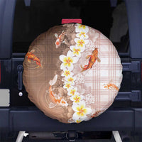 Hawaii And Japan Spare Tire Cover Plumeria Lei With Koi Fish Beige - Polynesian Pride