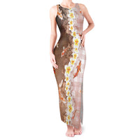 Hawaii And Japan Tank Maxi Dress Plumeria Lei With Koi Fish Beige LT05 Women Beige - Polynesian Pride