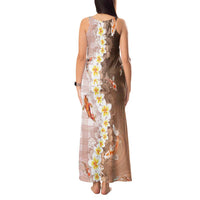 Hawaii And Japan Tank Maxi Dress Plumeria Lei With Koi Fish Beige LT05 - Polynesian Pride