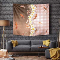 Hawaii And Japan Tapestry Plumeria Lei With Koi Fish Beige - Polynesian Pride