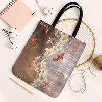 Hawaii And Japan Tote Bag Plumeria Lei With Koi Fish Beige - Polynesian Pride
