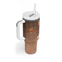 Hawaii And Japan Tumbler With Handle Plumeria Lei With Koi Fish Beige - Polynesian Pride