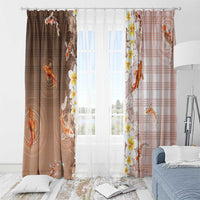 Hawaii And Japan Window Curtain Plumeria Lei With Koi Fish Beige - Polynesian Pride