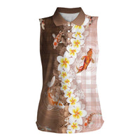 Hawaii And Japan Women Sleeveless Polo Shirt Plumeria Lei With Koi Fish Beige - Polynesian Pride