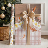 Hawaii And Japan Wrapping Paper Plumeria Lei With Koi Fish Beige
