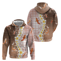Hawaii And Japan Zip Hoodie Plumeria Lei With Koi Fish Beige - Polynesian Pride