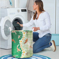 Hawaii And Japan Laundry Basket Plumeria Lei With Koi Fish Green - Polynesian Pride