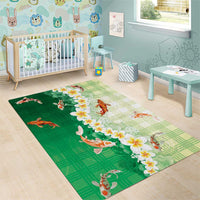 Hawaii And Japan Area Rug Plumeria Lei With Koi Fish Green - Polynesian Pride