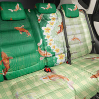 Hawaii And Japan Back Car Seat Cover Plumeria Lei With Koi Fish Green - Polynesian Pride