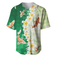 Hawaii And Japan Baseball Jersey Plumeria Lei With Koi Fish Green - Polynesian Pride