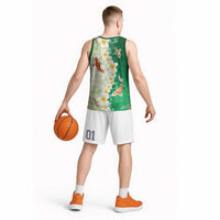 Hawaii And Japan Basketball Jersey Plumeria Lei With Koi Fish Green - Polynesian Pride