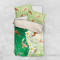 Hawaii And Japan Bedding Set Plumeria Lei With Koi Fish Green - Polynesian Pride