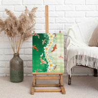Hawaii And Japan Canvas Wall Art Plumeria Lei With Koi Fish Green - Polynesian Pride