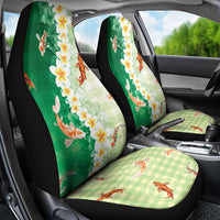 Hawaii And Japan Car Seat Cover Plumeria Lei With Koi Fish Green - Polynesian Pride