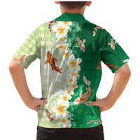 Hawaii And Japan Family Matching Mermaid Dress and Hawaiian Shirt Plumeria Lei With Koi Fish Green - Polynesian Pride