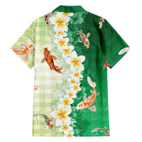 Hawaii And Japan Family Matching Off The Shoulder Long Sleeve Dress and Hawaiian Shirt Plumeria Lei With Koi Fish Green LT05 - Polynesian Pride