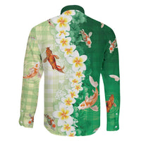 Hawaii And Japan Family Matching Off The Shoulder Long Sleeve Dress and Hawaiian Shirt Plumeria Lei With Koi Fish Green LT05 - Polynesian Pride
