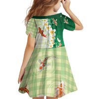 Hawaii And Japan Family Matching Off Shoulder Maxi Dress and Hawaiian Shirt Plumeria Lei With Koi Fish Green - Polynesian Pride