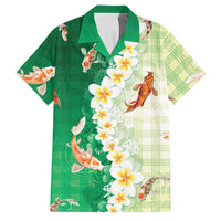 Hawaii And Japan Family Matching Summer Maxi Dress and Hawaiian Shirt Plumeria Lei With Koi Fish Green LT05 Dad's Shirt - Short Sleeve Green - Polynesian Pride