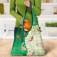 Hawaii And Japan Grocery Bag Plumeria Lei With Koi Fish Green - Polynesian Pride