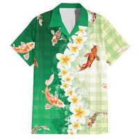 Hawaii And Japan Hawaiian Shirt Plumeria Lei With Koi Fish Green - Polynesian Pride