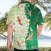 Hawaii And Japan Hawaiian Shirt Plumeria Lei With Koi Fish Green - Polynesian Pride