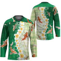 Hawaii And Japan Hockey Jersey Plumeria Lei With Koi Fish Green LT05 - Polynesian Pride
