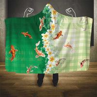 Hawaii And Japan Hooded Blanket Plumeria Lei With Koi Fish Green - Polynesian Pride