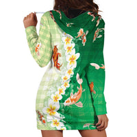 Hawaii And Japan Hoodie Dress Plumeria Lei With Koi Fish Green - Polynesian Pride