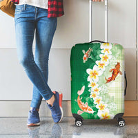 Hawaii And Japan Luggage Cover Plumeria Lei With Koi Fish Green - Polynesian Pride
