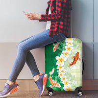 Hawaii And Japan Luggage Cover Plumeria Lei With Koi Fish Green - Polynesian Pride