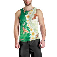 Hawaii And Japan Men Tank Top Plumeria Lei With Koi Fish Green - Polynesian Pride
