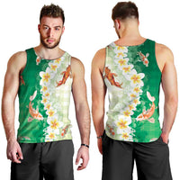 Hawaii And Japan Men Tank Top Plumeria Lei With Koi Fish Green - Polynesian Pride
