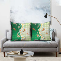 Hawaii And Japan Pillow Cover Plumeria Lei With Koi Fish Green - Polynesian Pride