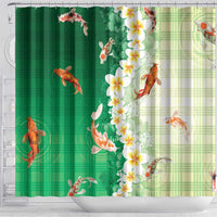 Hawaii And Japan Shower Curtain Plumeria Lei With Koi Fish Green - Polynesian Pride