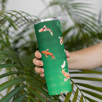 Hawaii And Japan Skinny Tumbler Plumeria Lei With Koi Fish Green - Polynesian Pride