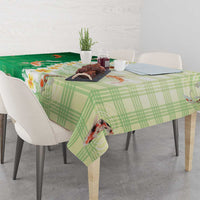 Hawaii And Japan Tablecloth Plumeria Lei With Koi Fish Green - Polynesian Pride