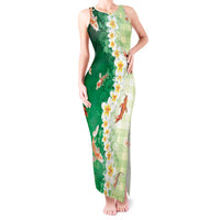 Hawaii And Japan Tank Maxi Dress Plumeria Lei With Koi Fish Green LT05 Women Green - Polynesian Pride