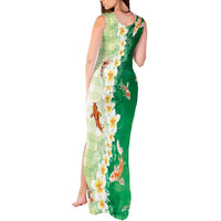 Hawaii And Japan Tank Maxi Dress Plumeria Lei With Koi Fish Green LT05 - Polynesian Pride