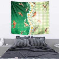 Hawaii And Japan Tapestry Plumeria Lei With Koi Fish Green - Polynesian Pride