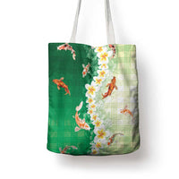 Hawaii And Japan Tote Bag Plumeria Lei With Koi Fish Green - Polynesian Pride