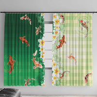Hawaii And Japan Window Curtain Plumeria Lei With Koi Fish Green - Polynesian Pride