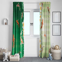 Hawaii And Japan Window Curtain Plumeria Lei With Koi Fish Green - Polynesian Pride