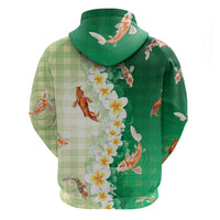 Hawaii And Japan Zip Hoodie Plumeria Lei With Koi Fish Green - Polynesian Pride