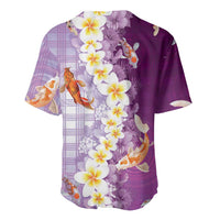 Hawaii And Japan Baseball Jersey Plumeria Lei With Koi Fish Purple - Polynesian Pride