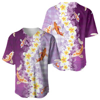 Hawaii And Japan Baseball Jersey Plumeria Lei With Koi Fish Purple - Polynesian Pride