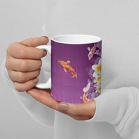 Hawaii And Japan Ceramic Mug Plumeria Lei With Koi Fish Purple - Polynesian Pride